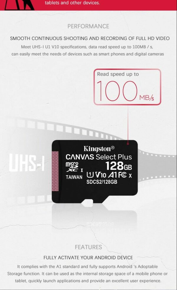 Carte Micro SD KINGSTON 128 Go Classe 10