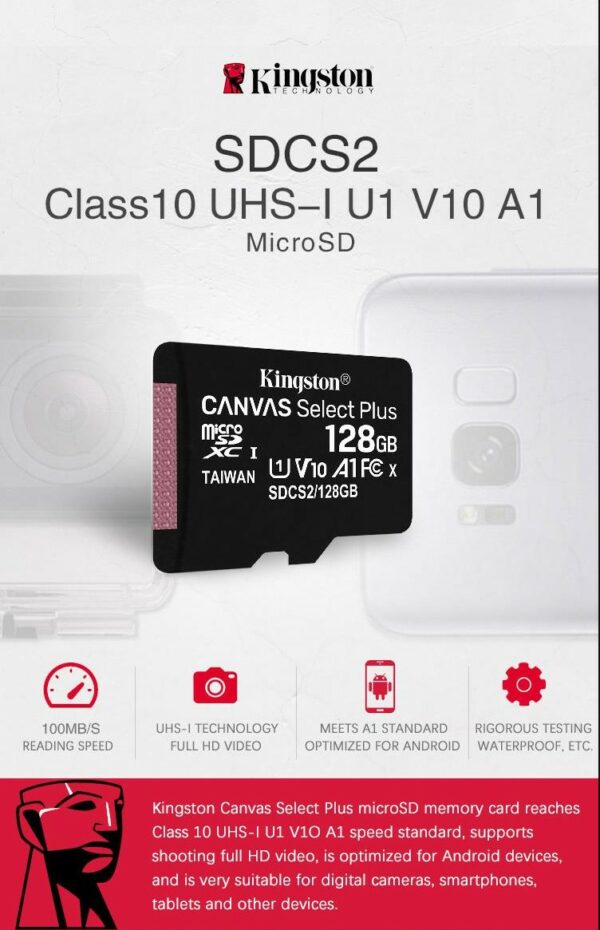 Carte Micro SD KINGSTON 128 Go Classe 10