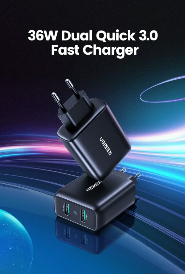 Chargeur rapide USB 3 2 ports 36W (Quick Charge 3.0)